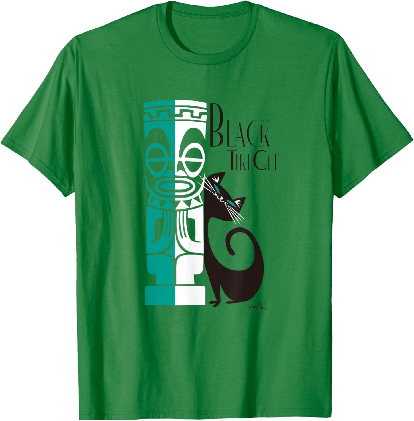 Black Tiki Cat T-Shirt - T-Shirt | Irish Green