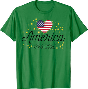 250th Anniversary America Flag Heart 250 Year Women Girls T-Shirt - T-Shirt | Irish Green