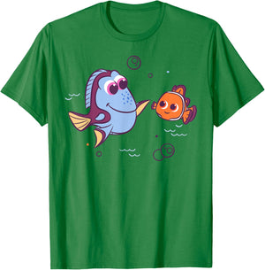 Disney Pixar Finding Nemo Dory and Nemo High Five Cartoon T-Shirt - T-Shirt | Irish Green