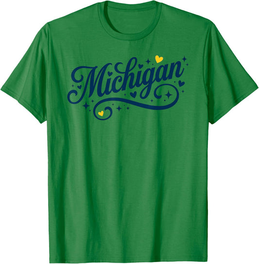 Michigan Script Heart State Pride Feminine Cute Michigan T-Shirt - T-Shirt | Irish Green