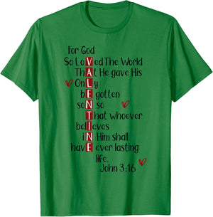 Inspirational Bible Verse John 3:16 Valentine T-Shirt - T-Shirt | Irish Green