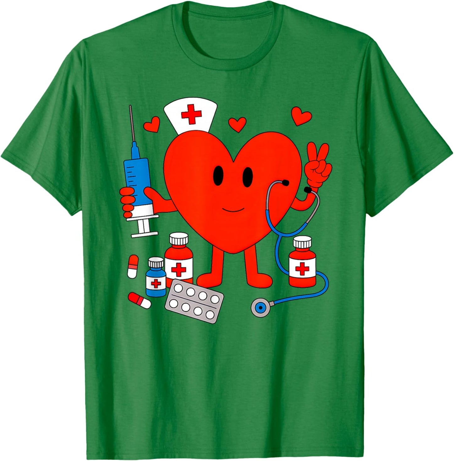 Valentines Day Nurse Heart Nursing Scrub Top Girls Women T-Shirt - T-Shirt | Irish Green