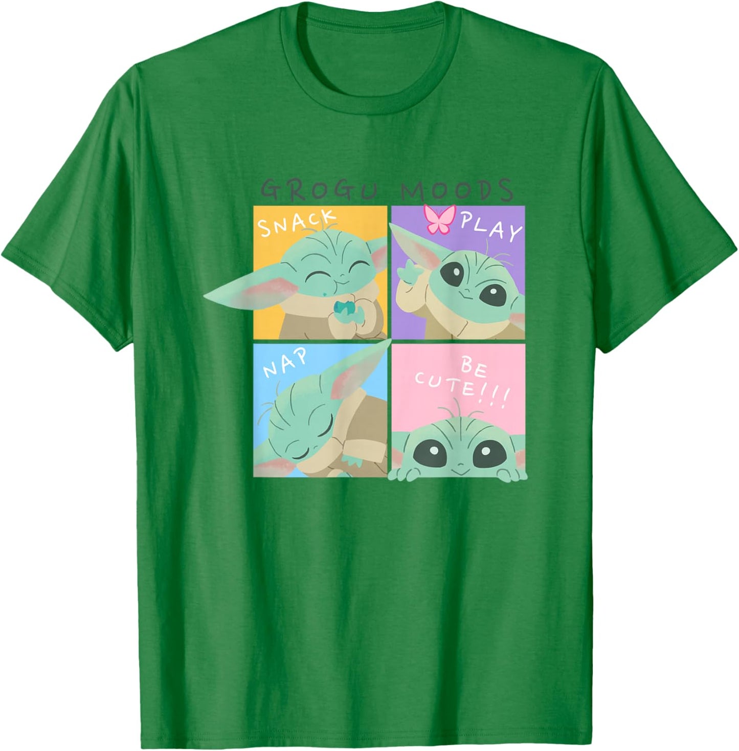 Star Wars The Mandalorian Grogu Mood Chart Snack Nap Play T-Shirt - T-Shirt | Irish Green