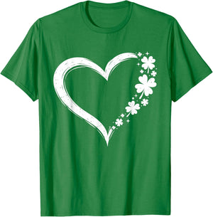 Happy St Patrick's Day Love Heart Shamrock Irish Women Girls T-Shirt - T-Shirt | Irish Green