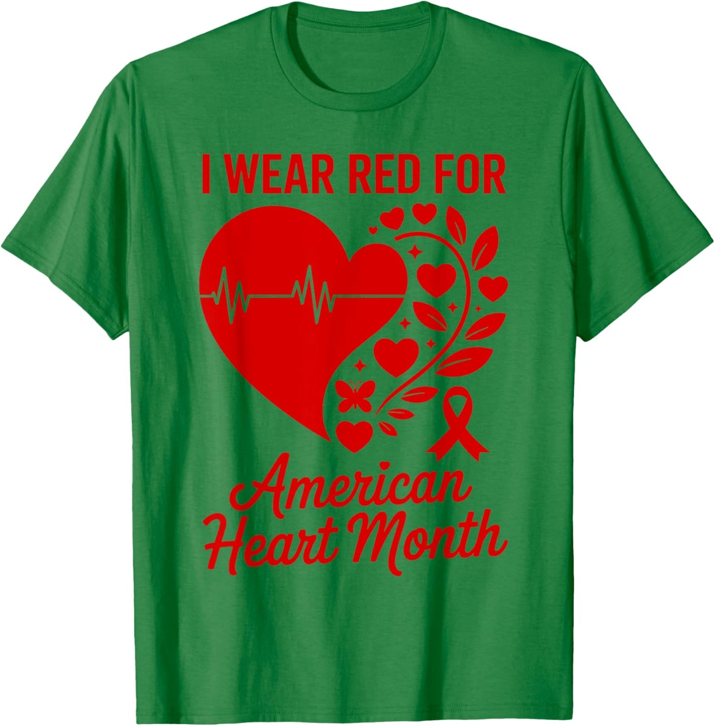 American Heart Disease Awareness Month Ribbon Red Heart T-Shirt - T-Shirt | Irish Green
