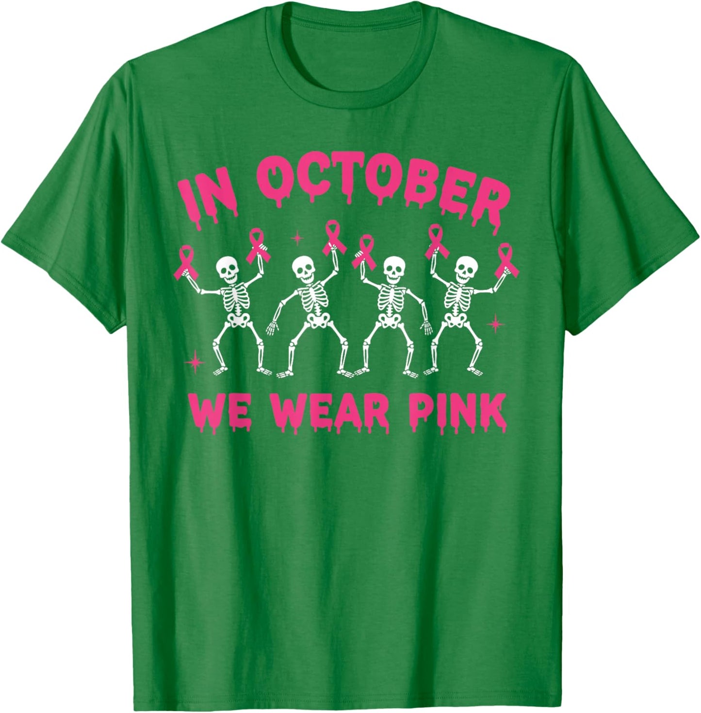 Pink Ribbon Breast Cancer Awareness Skeleton Boys Men Kids T-Shirt - T-Shirt | Irish Green