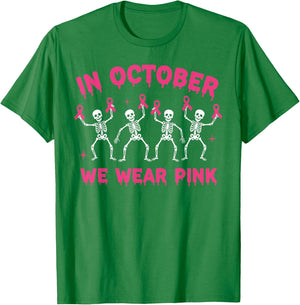 Pink Ribbon Breast Cancer Awareness Skeleton Boys Men Kids T-Shirt - T-Shirt | Irish Green