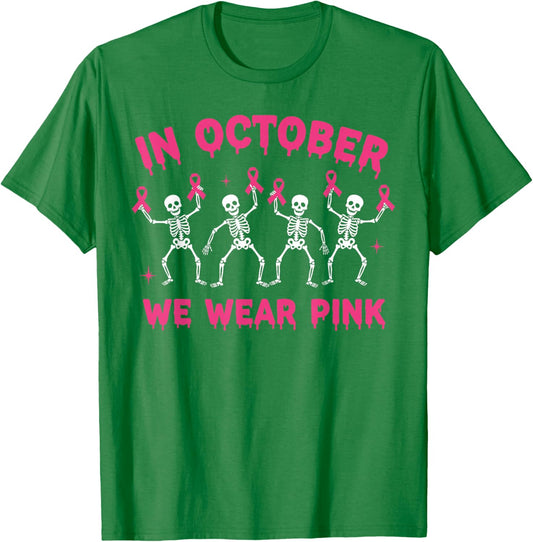 Pink Ribbon Breast Cancer Awareness Skeleton Boys Men Kids T-Shirt - T-Shirt | Irish Green