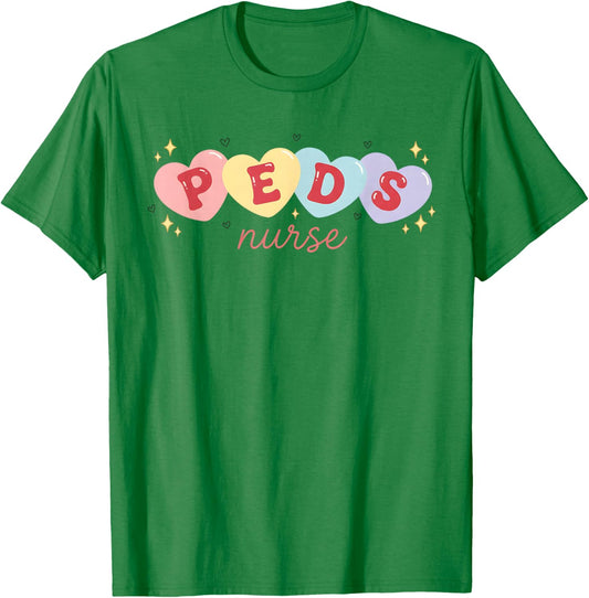 Valentine PEDS Nurse Valentines Day Pediatric Nurse T-Shirt - T-Shirt | Irish Green