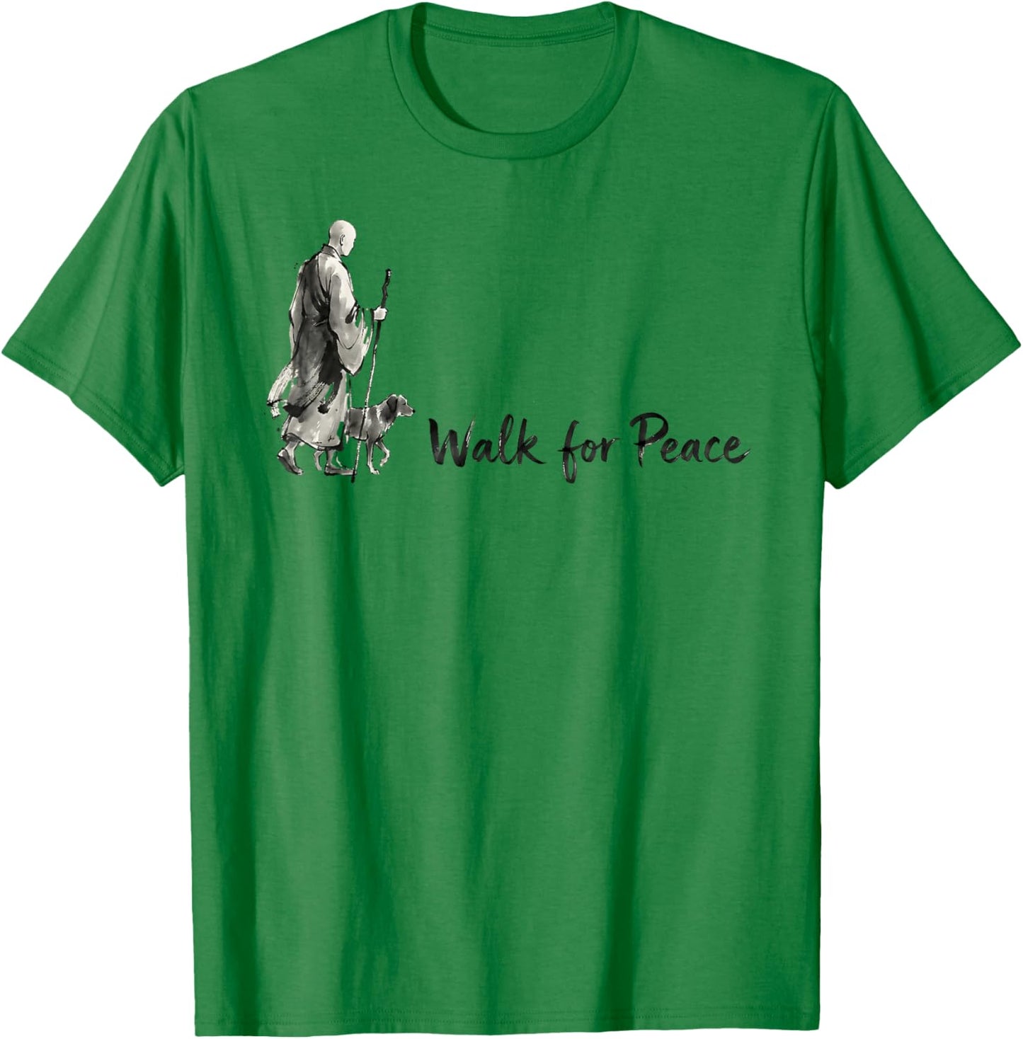 Minimalist Zen Art Walk for Peace Monks with Aloka Dog T-Shirt - T-Shirt | Irish Green