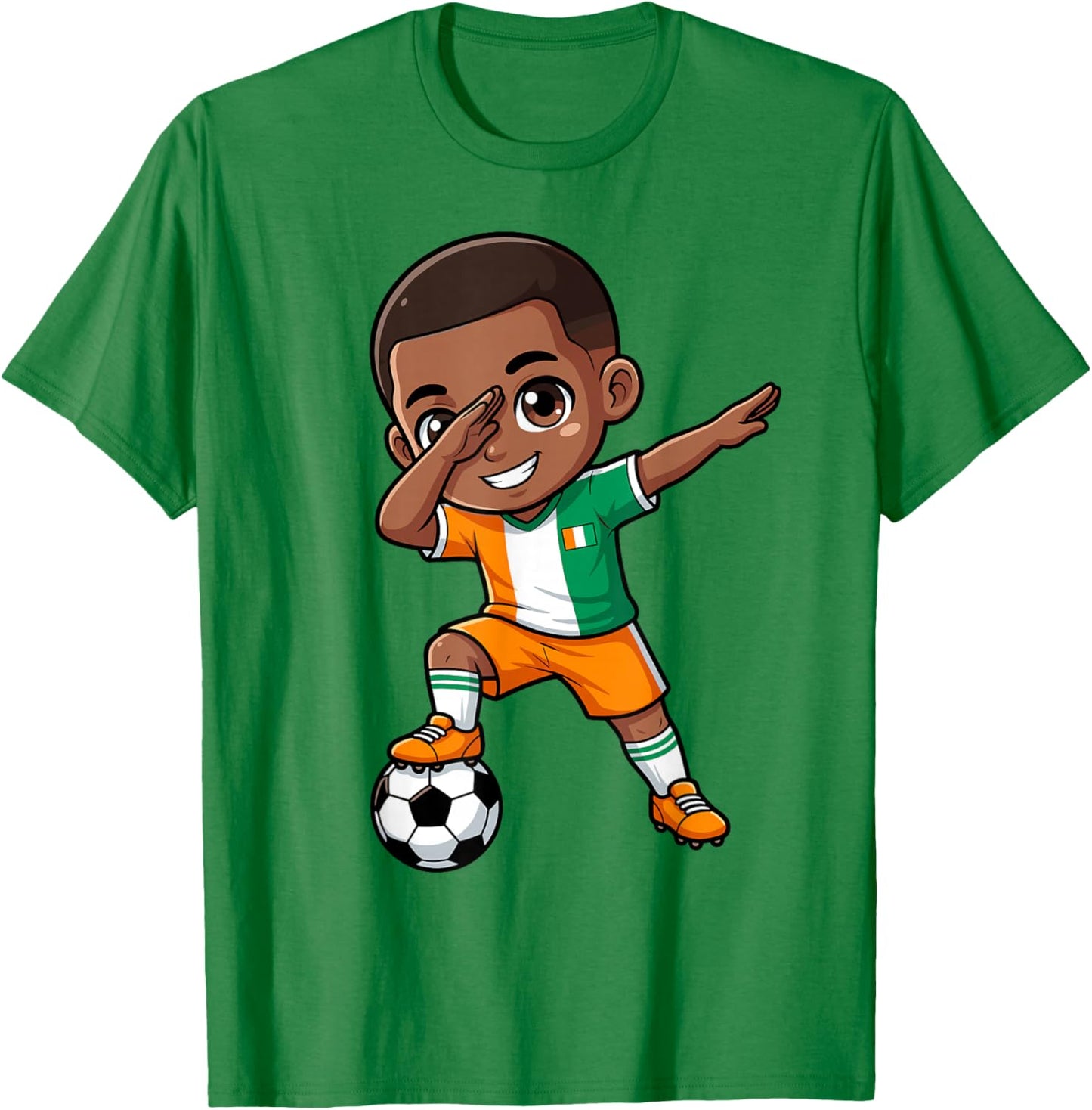 Ivory Coast Kid Goal Cartoon Côte D'Ivoire Flag for Kids T-Shirt - T-Shirt | Irish Green