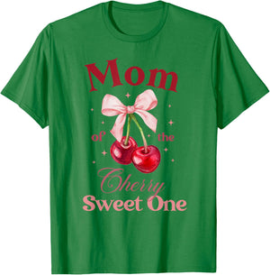 Mom of The Cherry Sweet One Preppy Bow First Birthday T-Shirt - T-Shirt | Irish Green