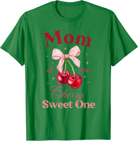 Mom of The Cherry Sweet One Preppy Bow First Birthday T-Shirt - T-Shirt | Irish Green