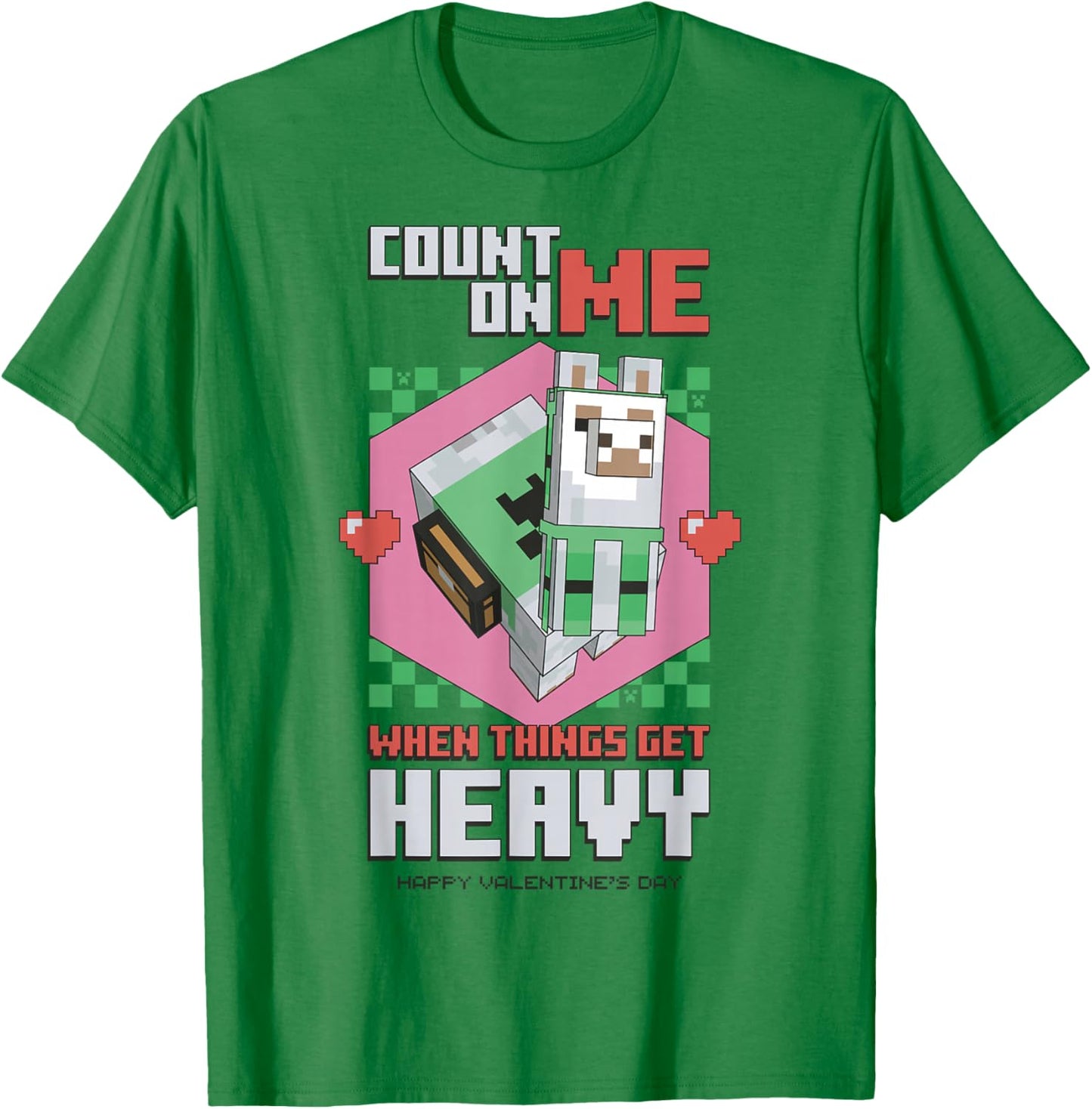 Minecraft Llama Count On Me Valentines T-Shirt - T-Shirt | Irish Green