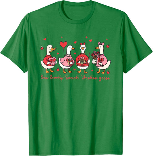 Goose Valentine Social Worker Valentine's Day Therapist T-Shirt - T-Shirt | Irish Green