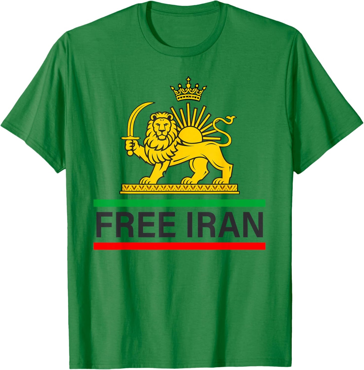 Free Iran Persian Lion and Sun Shir o Khorshid Flag T-Shirt - T-Shirt | Irish Green