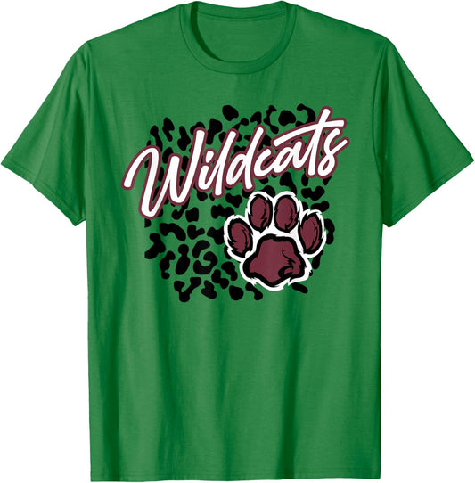 Wildcats Leopard Paw Print Maroon Wildcat Pride School T-Shirt - T-Shirt | Irish Green