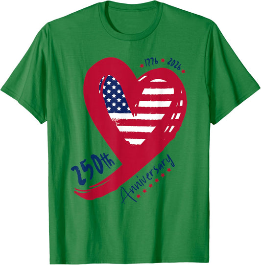250th Anniversary USA Flag Patriotic 250 Years Heart America T-Shirt - T-Shirt | Irish Green