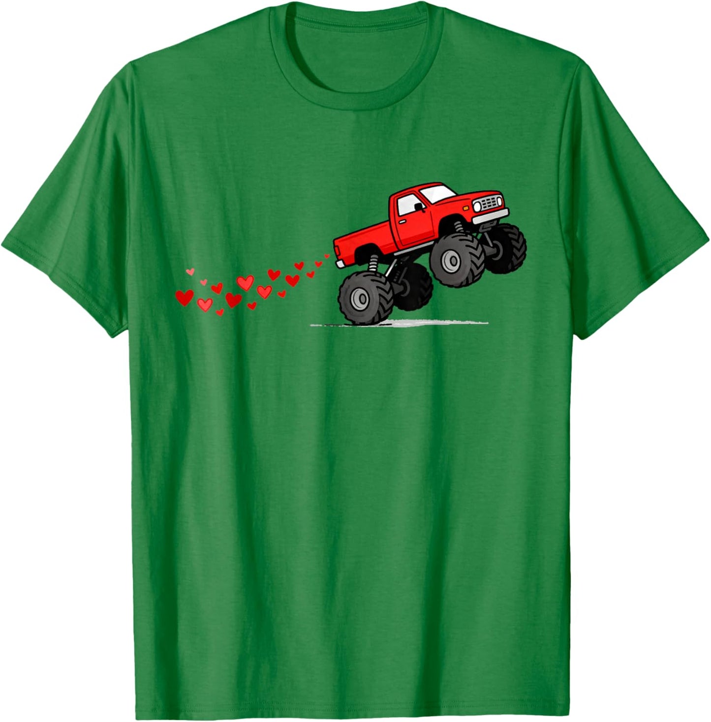 Valentines Monster Truck Blasting Hearts Boys Toddlers Kids T-Shirt - T-Shirt | Irish Green