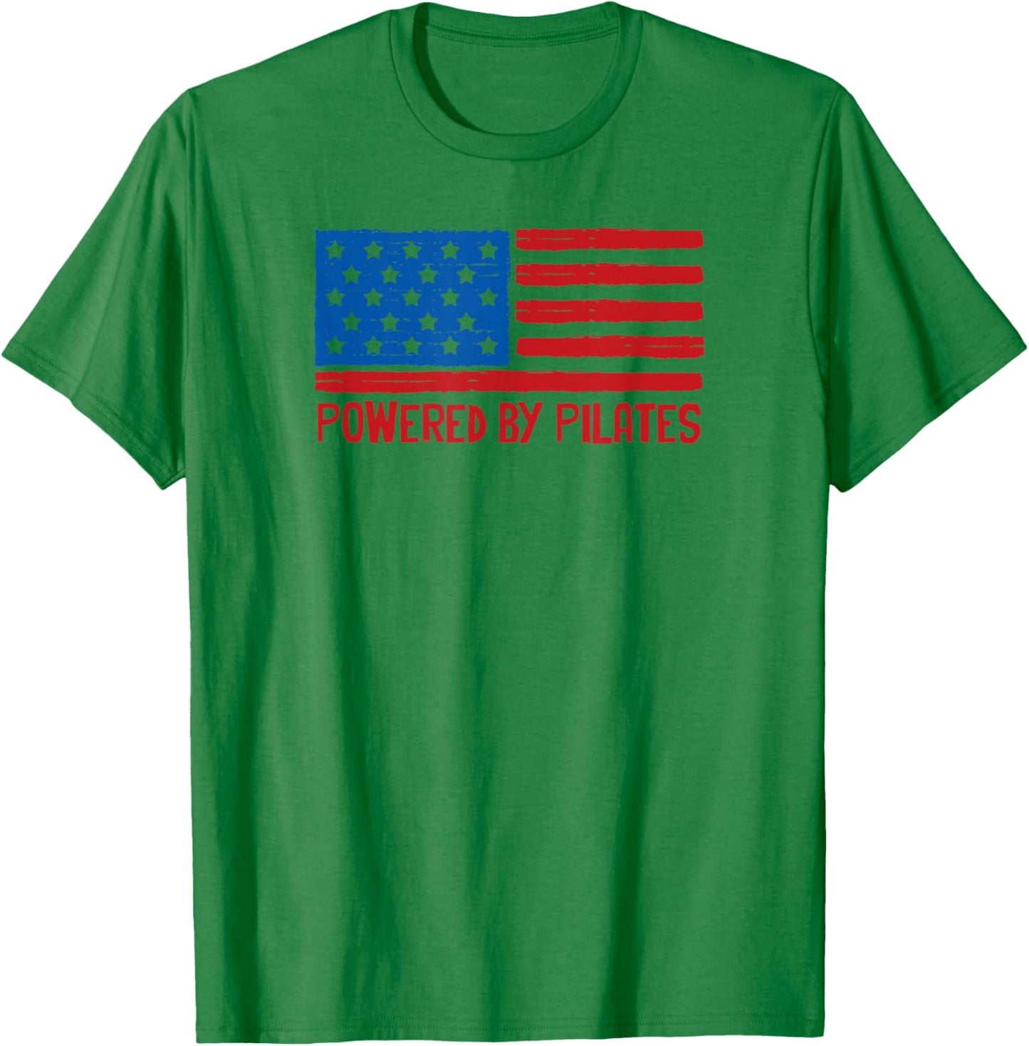 Patriotic American Powered by Pilates Flag 4th of July USA T-Shirt - T-Shirt | Irish Green