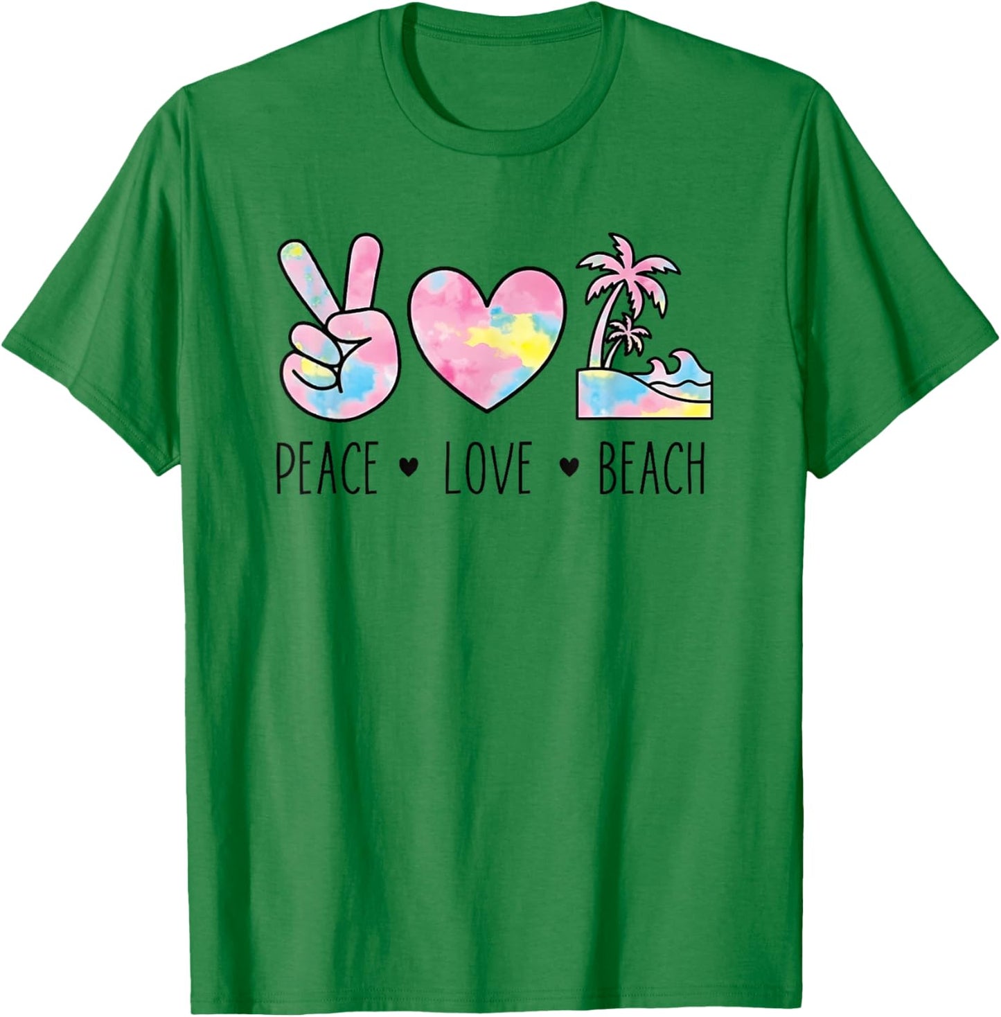 Peace Love Beach Pastel Tie Dye Heart Palm Summer Graphic T-Shirt - T-Shirt | Irish Green