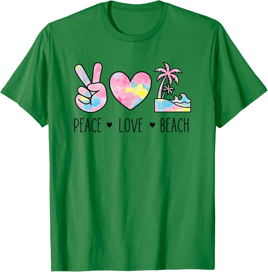 Peace Love Beach Pastel Tie Dye Heart Palm Summer Graphic T-Shirt - T-Shirt | Irish Green
