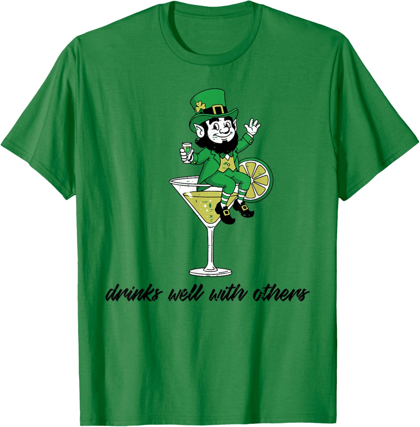 St Patricks Day Leprechaun Drinks Well with Others Men Women T-Shirt - T-Shirt | Irish Green