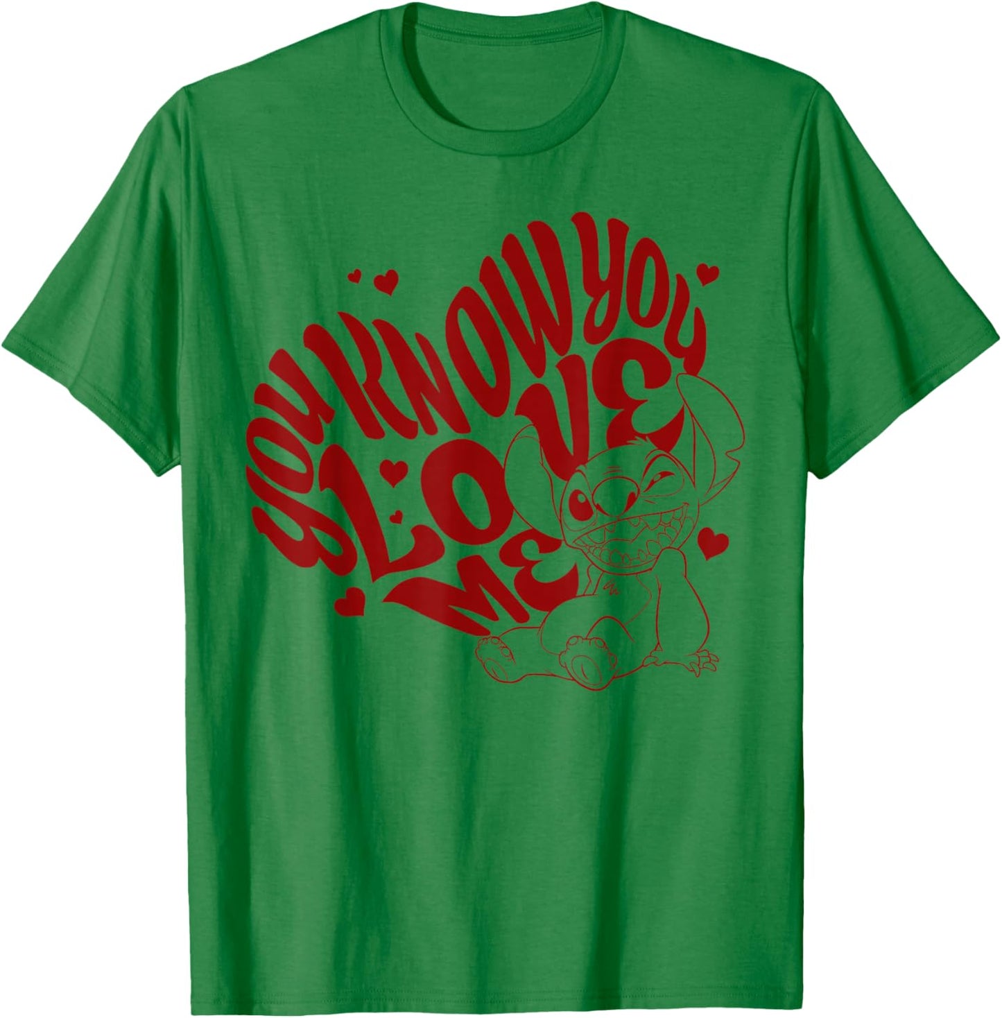 Disney Lilo & Stitch Valentine's You Know You Love Me Stitch T-Shirt - T-Shirt | Irish Green