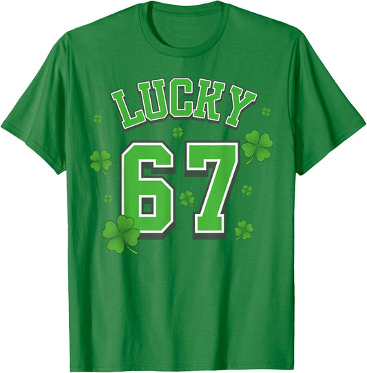 Lucky 67 St. Patrick's Day Irish Six Seven Shamrock Kids T-Shirt - T-Shirt | Irish Green