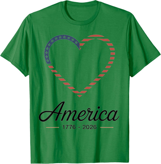 Flag Heart 1776 2026 July 4th 250th Birthday T-Shirt - T-Shirt | Irish Green