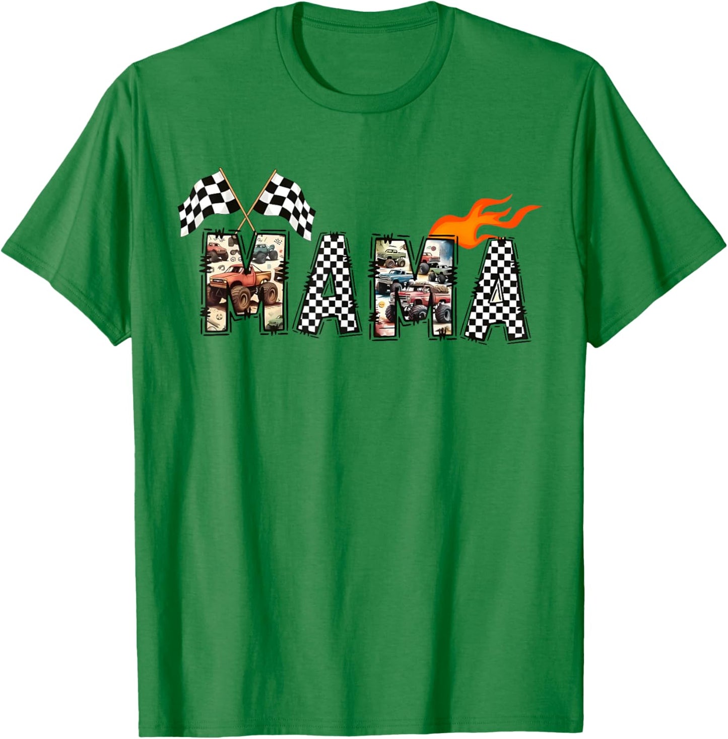 Mama Retro Monster Truck Family Crew Birthday Matching T-Shirt - T-Shirt | Irish Green