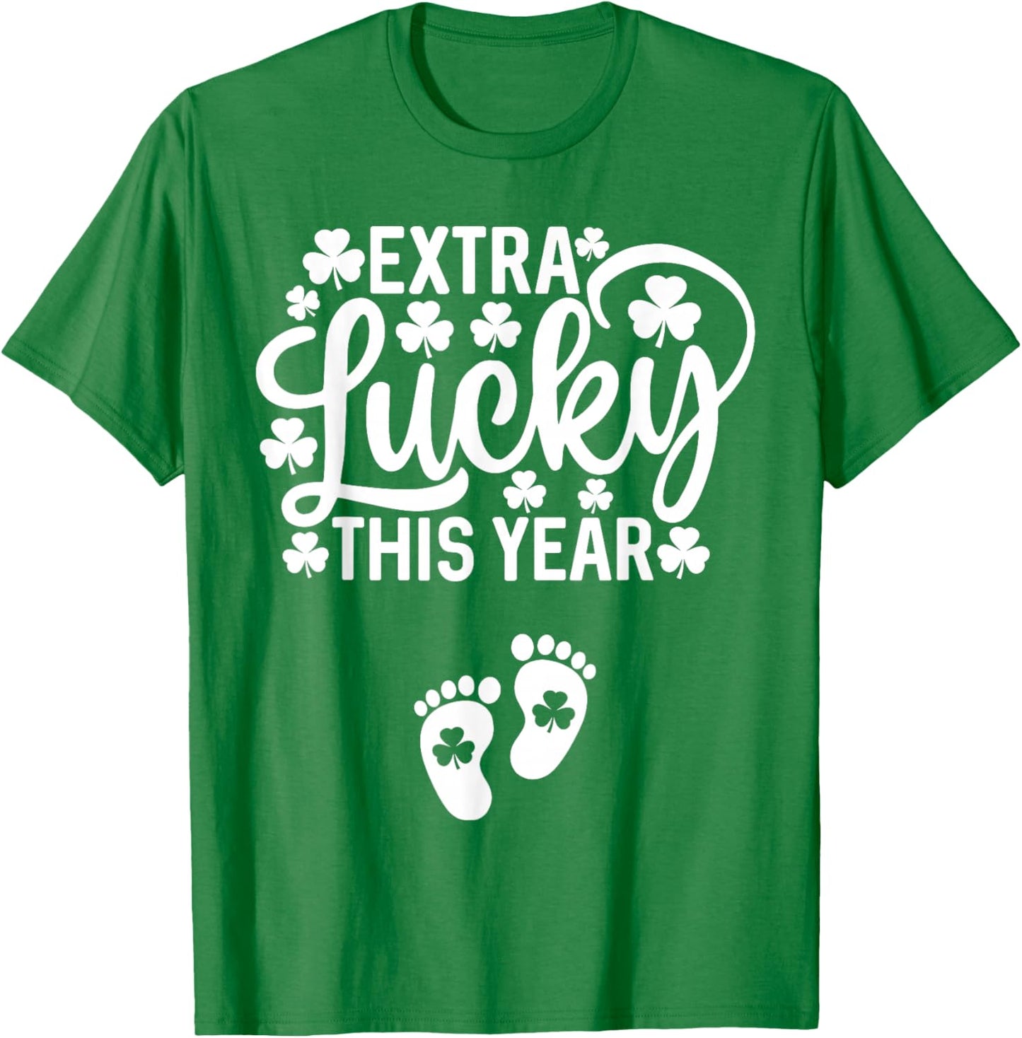 Extra Lucky This Year St Patricks Day Pregnancy Announcement T-Shirt - T-Shirt | Irish Green