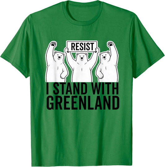 I Stand with Greenland Protest Polar Bear Greenland Denmark T-Shirt - T-Shirt | Irish Green
