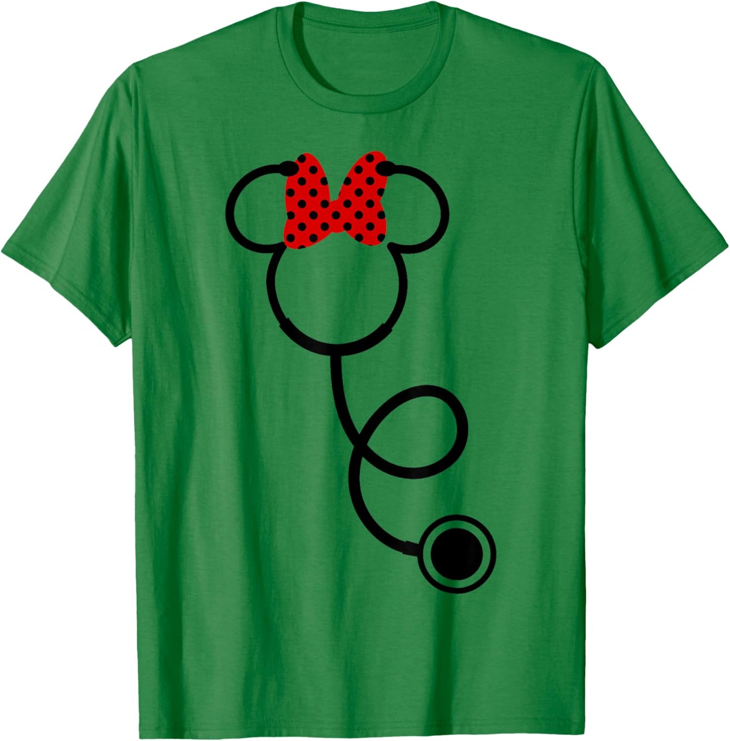 Disney Minnie Mouse Minnie Red Polka Dot Bow Stethoscope T-Shirt - T-Shirt | Irish Green
