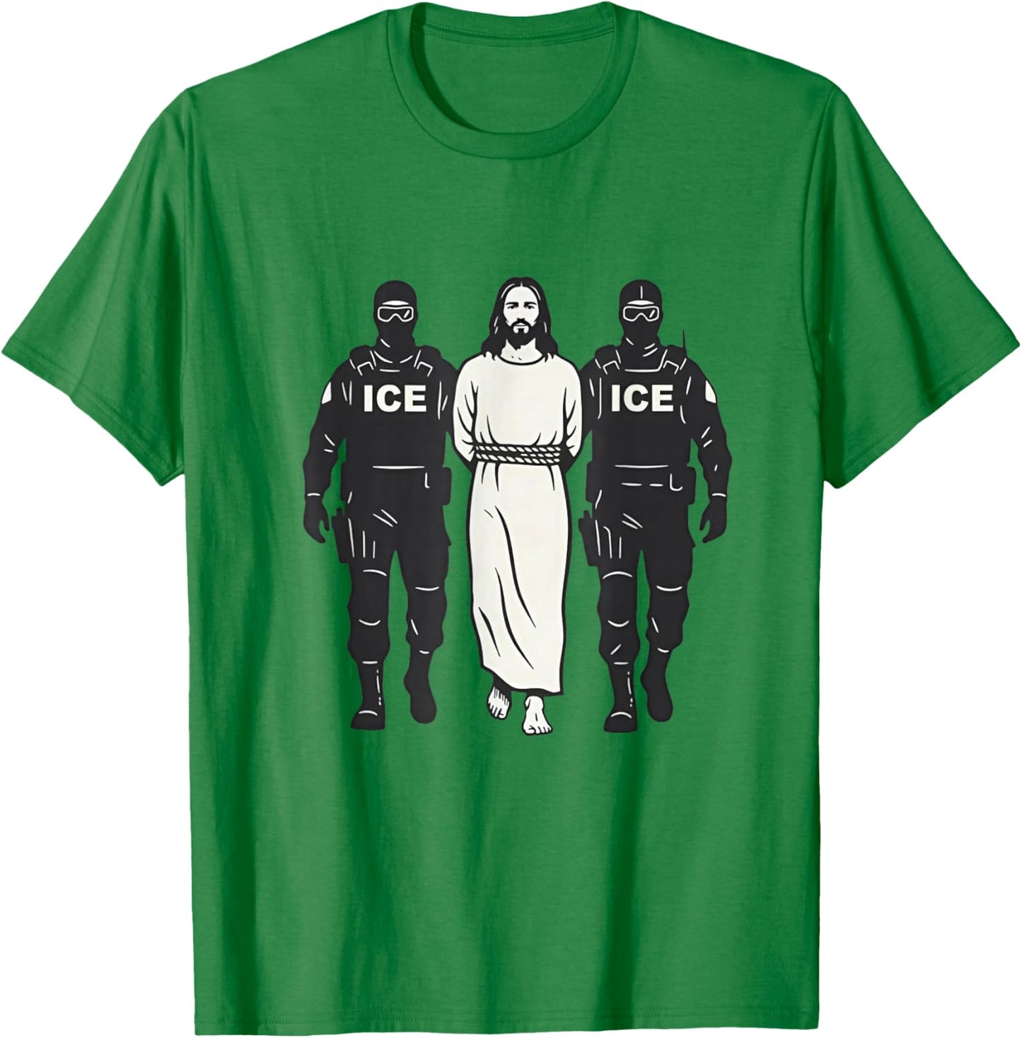 Anti ICE Jesus Arrested Parody T-Shirt - T-Shirt | Irish Green