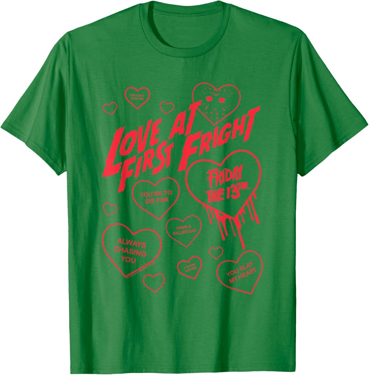 Friday The 13th Love at First Fright Valentine's Day Hearts T-Shirt - T-Shirt | Irish Green