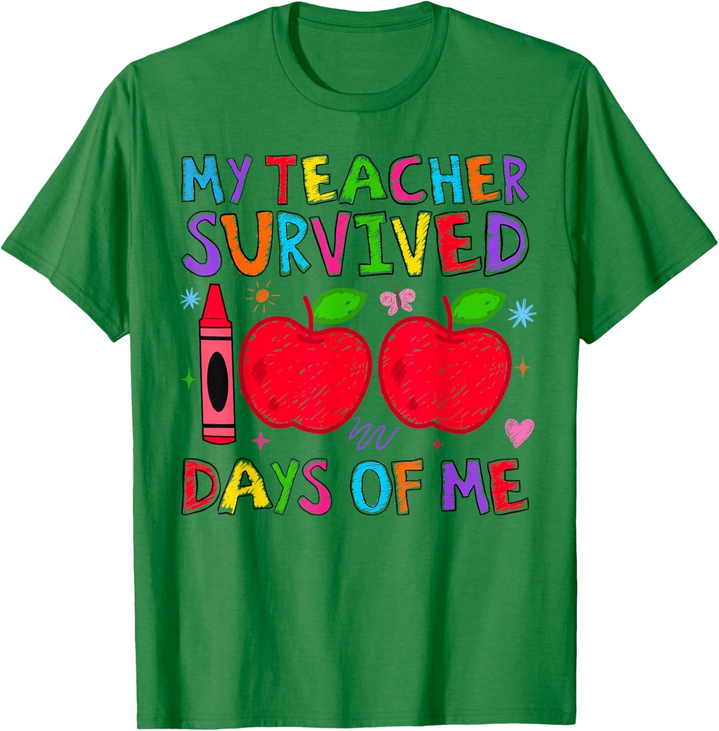 My Teacher Survived 100 Days of Me Retro Funny Students Kids T-Shirt - T-Shirt | Irish Green