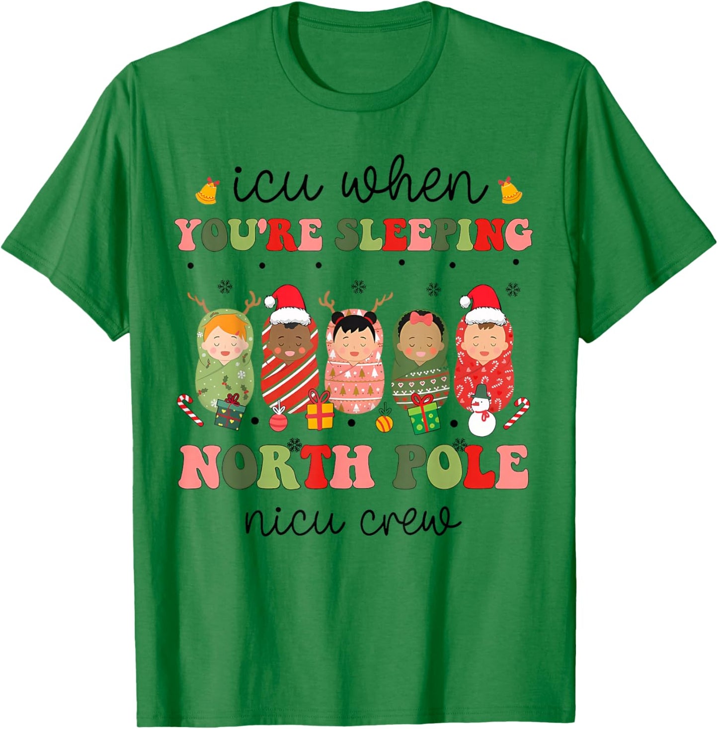NICU Christmas Sleeping Babies NICU Nurse Winter T-Shirt - T-Shirt | Irish Green