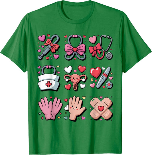 OBGYN Nurse Valentines Day Obstetrics Gynecologist L&D Heart T-Shirt - T-Shirt | Irish Green