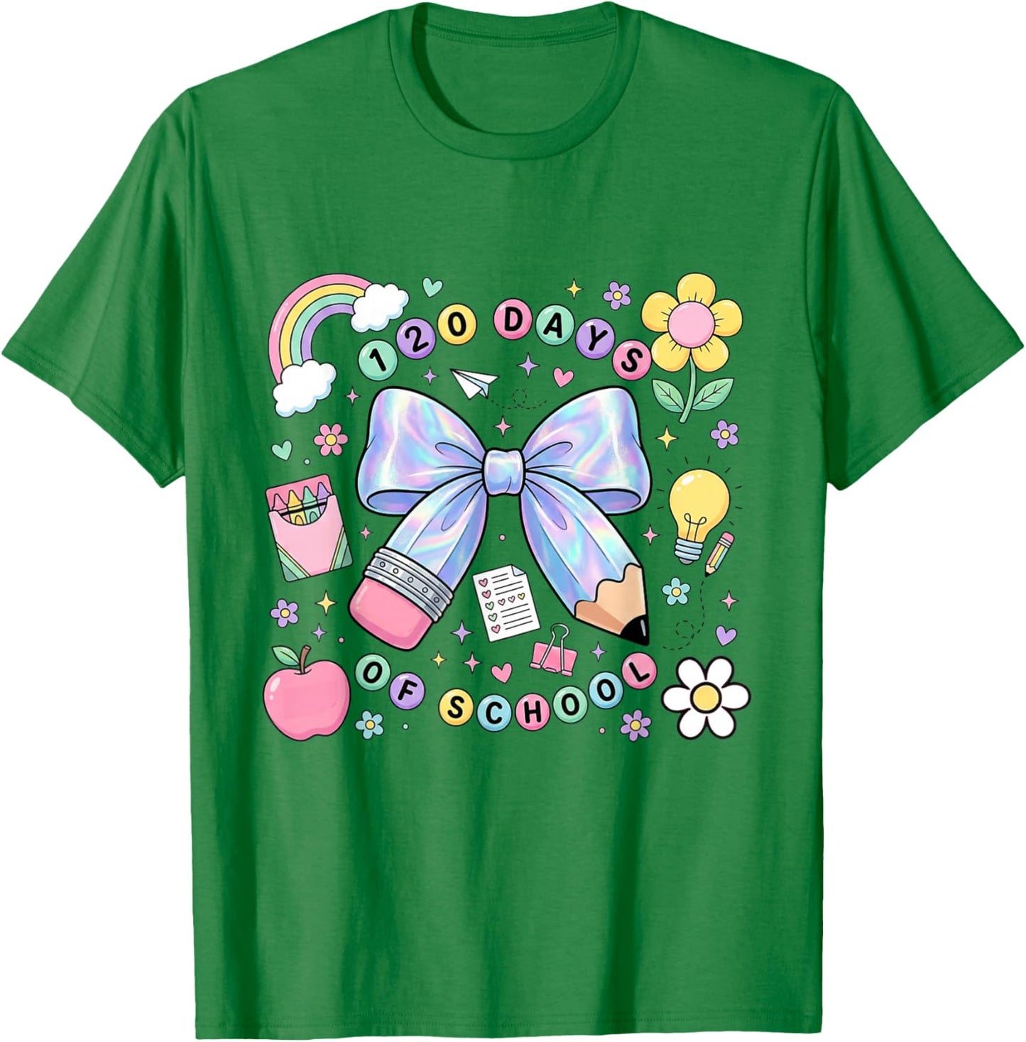Happy 120 Days of School Bow Pencil T-Shirt - T-Shirt | Irish Green