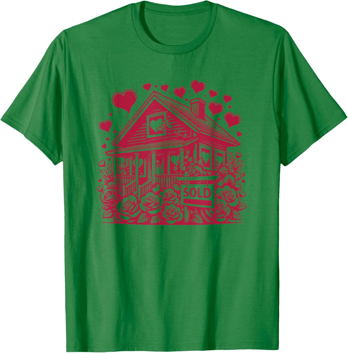 Real Estate Valentine's Day Realtor Cute House and Flowers T-Shirt - T-Shirt | Irish Green