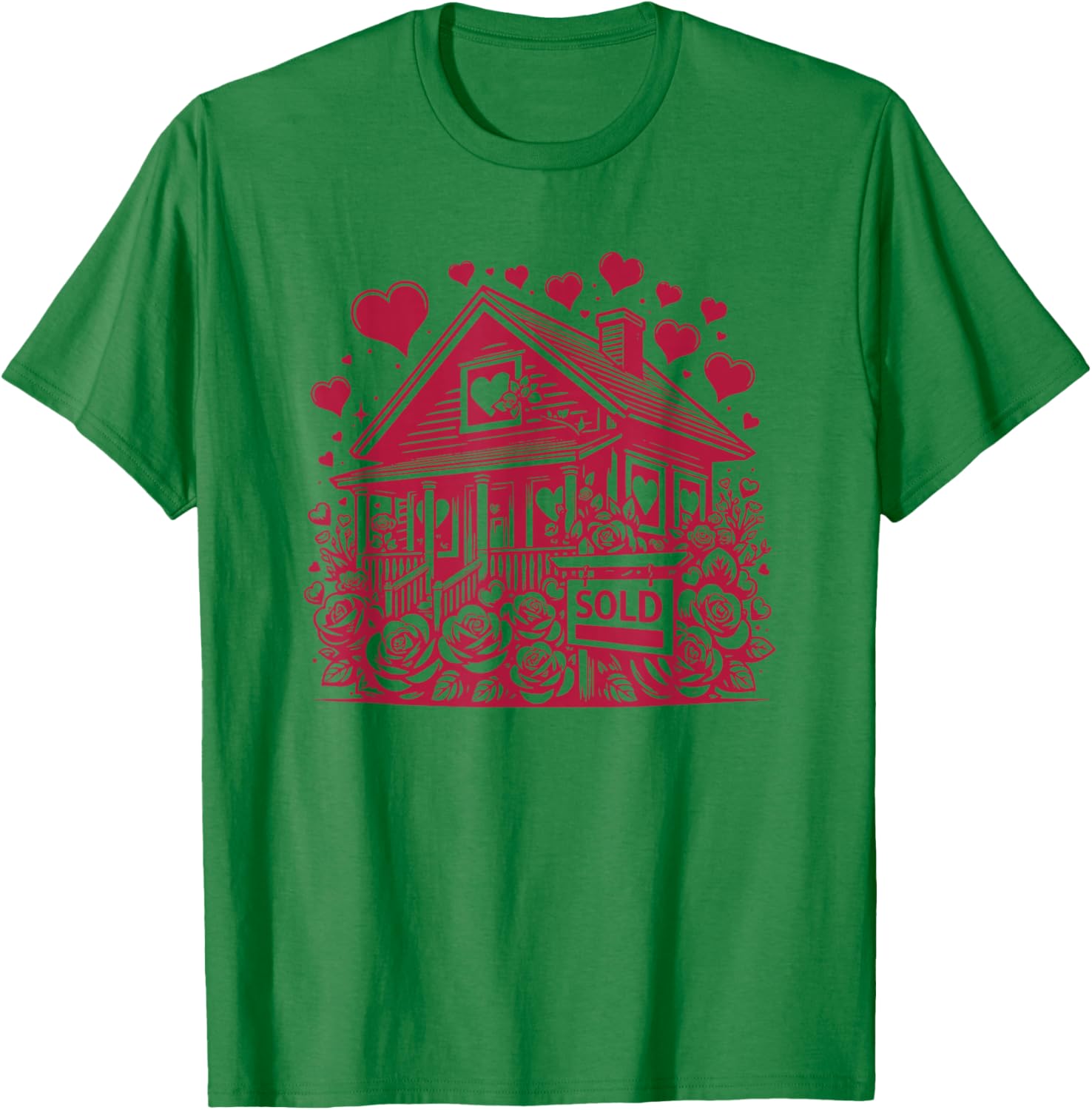 Real Estate Valentine's Day Realtor Cute House and Flowers T-Shirt - T-Shirt | Irish Green