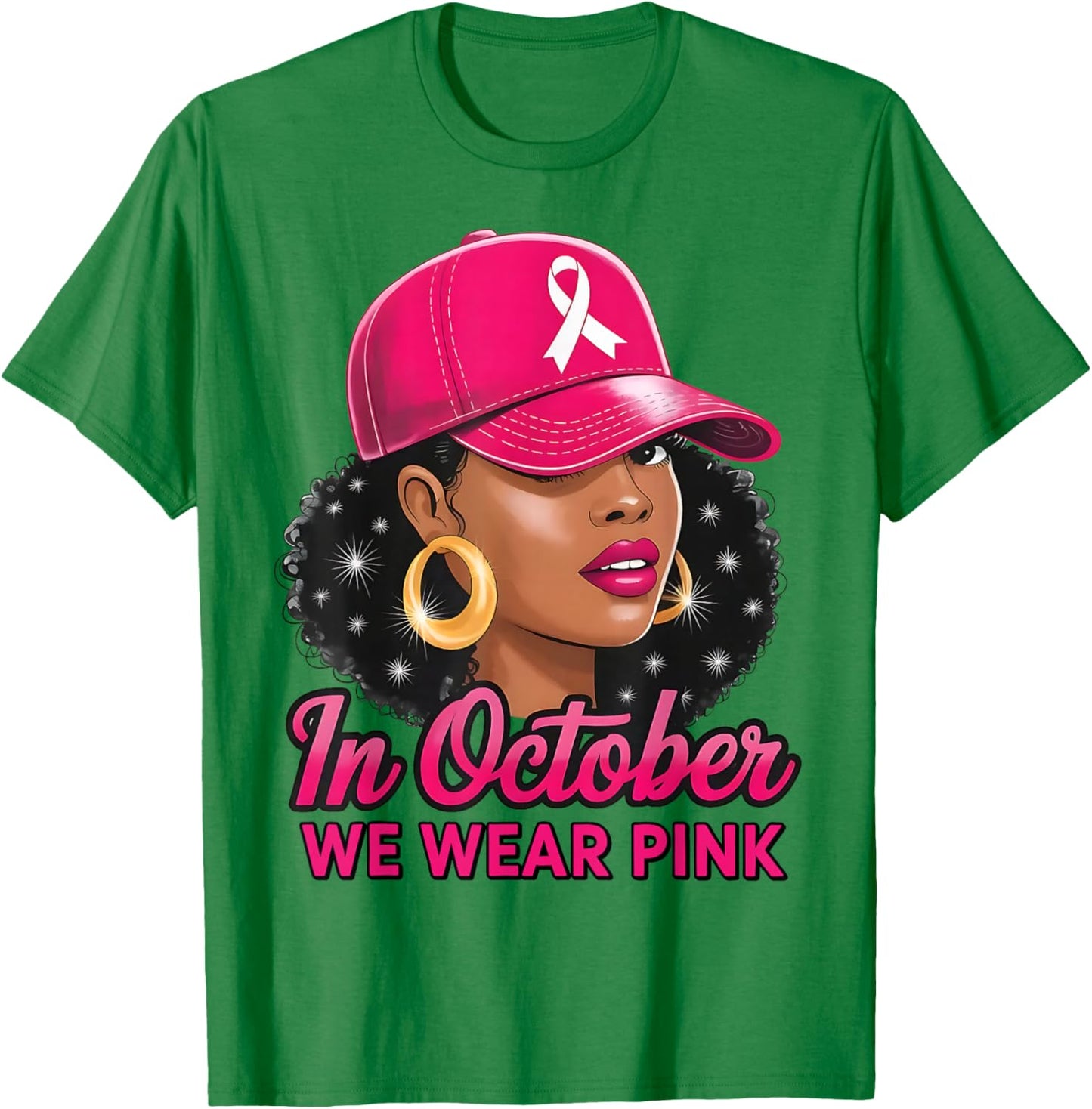 in October We Wear Pink Black Women Breast Cancer Awareness T-Shirt - T-Shirt | Irish Green