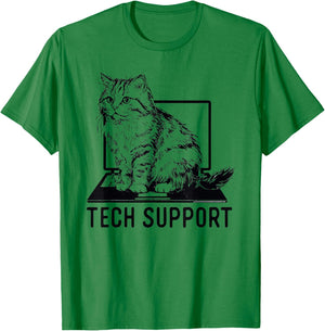 Tech Support Funny Cat Sitting On Laptop Computer T-Shirt - T-Shirt | Irish Green