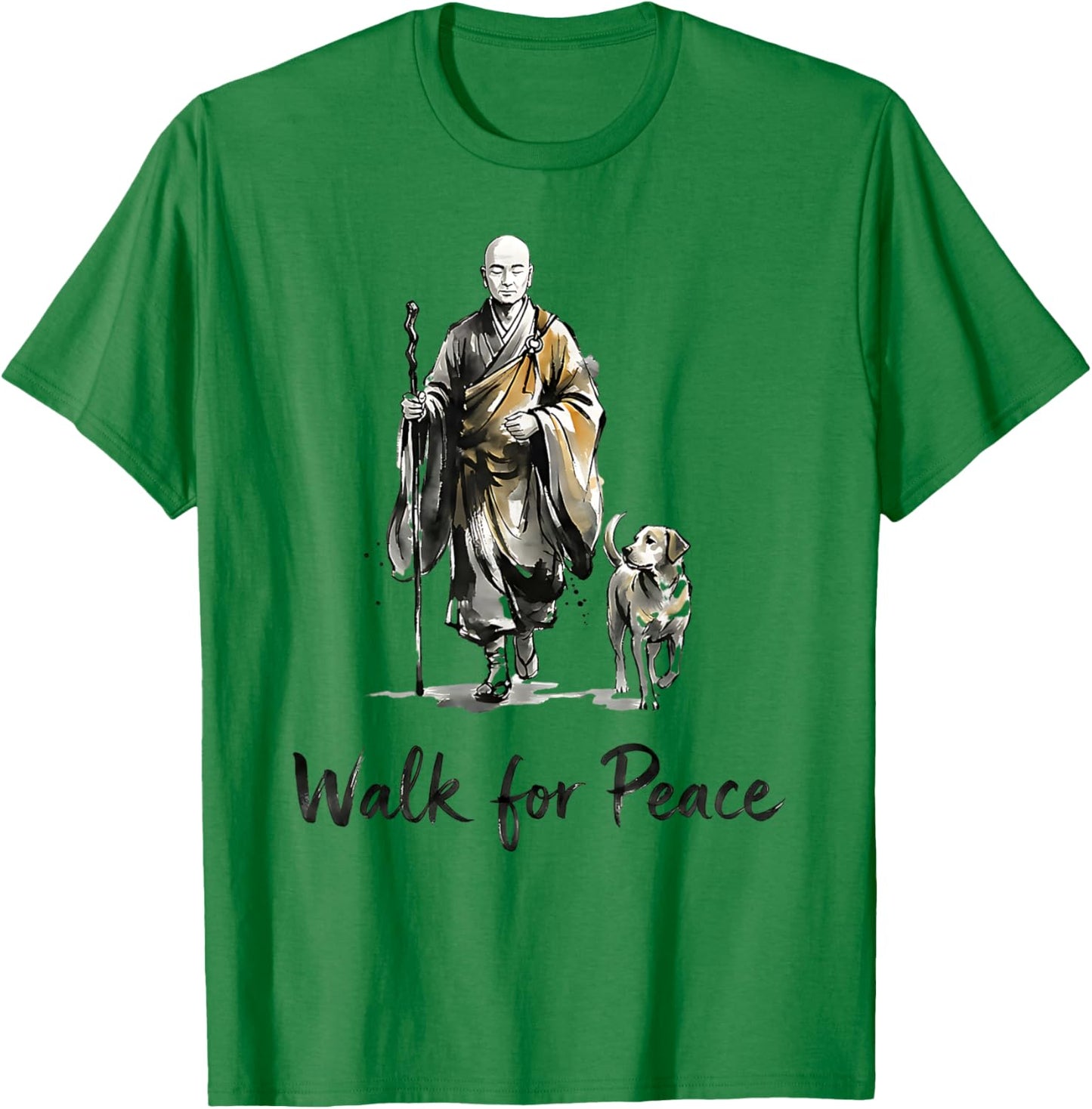 Minimalist Zen Art Walk for Peace Monks with Aloka Dog T-Shirt - T-Shirt | Irish Green