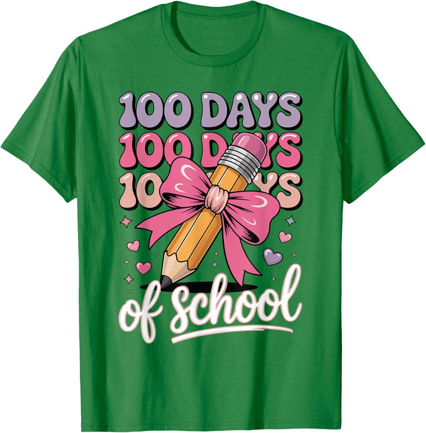 100 Days of School Girls Coquette Bow 100th Day of School T-Shirt - T-Shirt | Irish Green