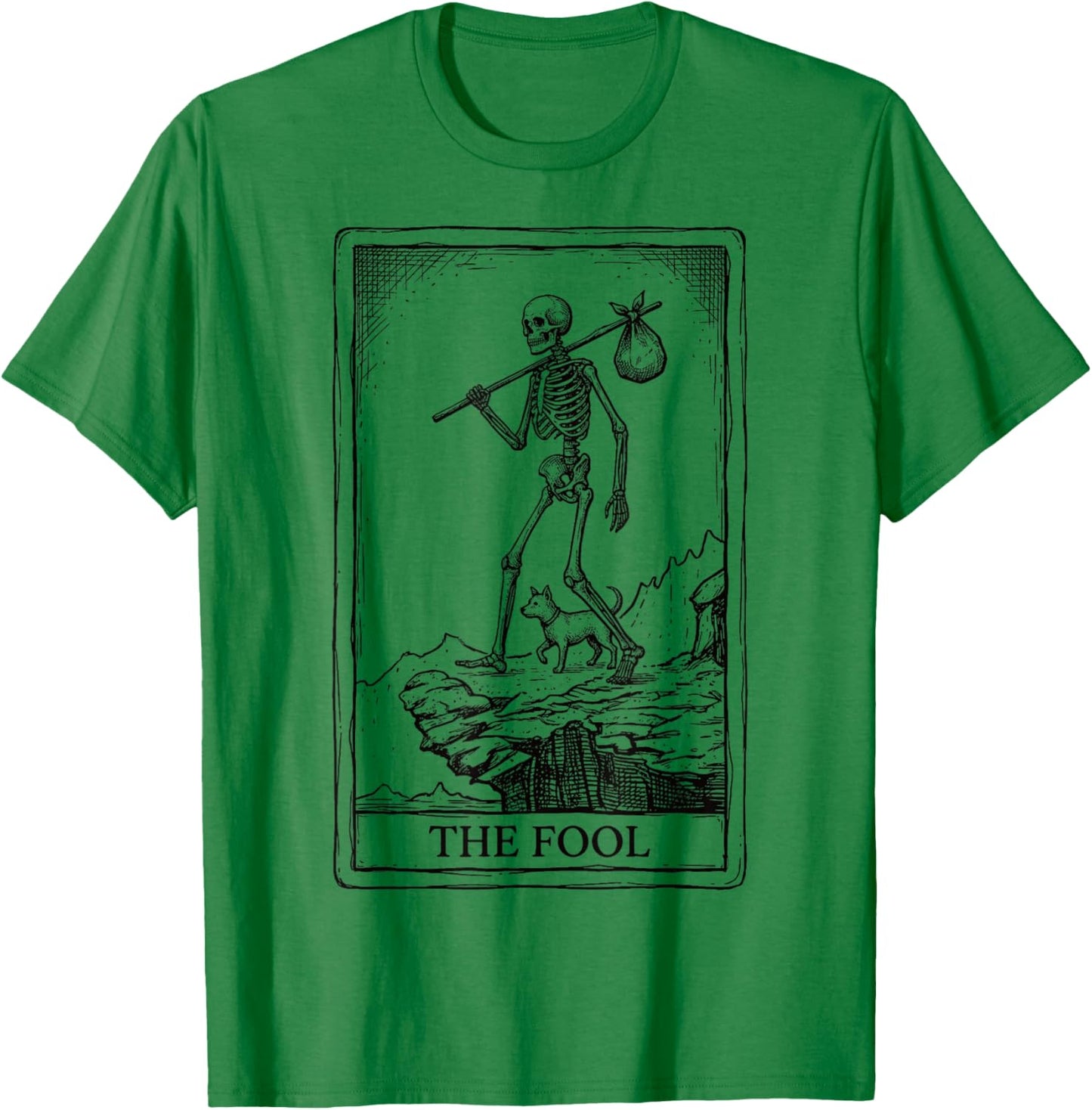 Dark Academia Tarot Card The Fool Skeleton Dog Goth Occult T-Shirt - T-Shirt | Irish Green