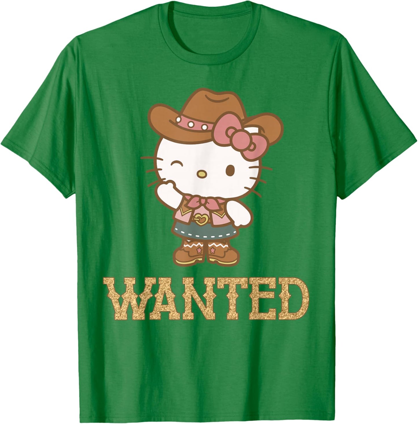 Hello Kitty Wanted Western Cute Coquette & Cowgirl Outfit T-Shirt - T-Shirt | Irish Green