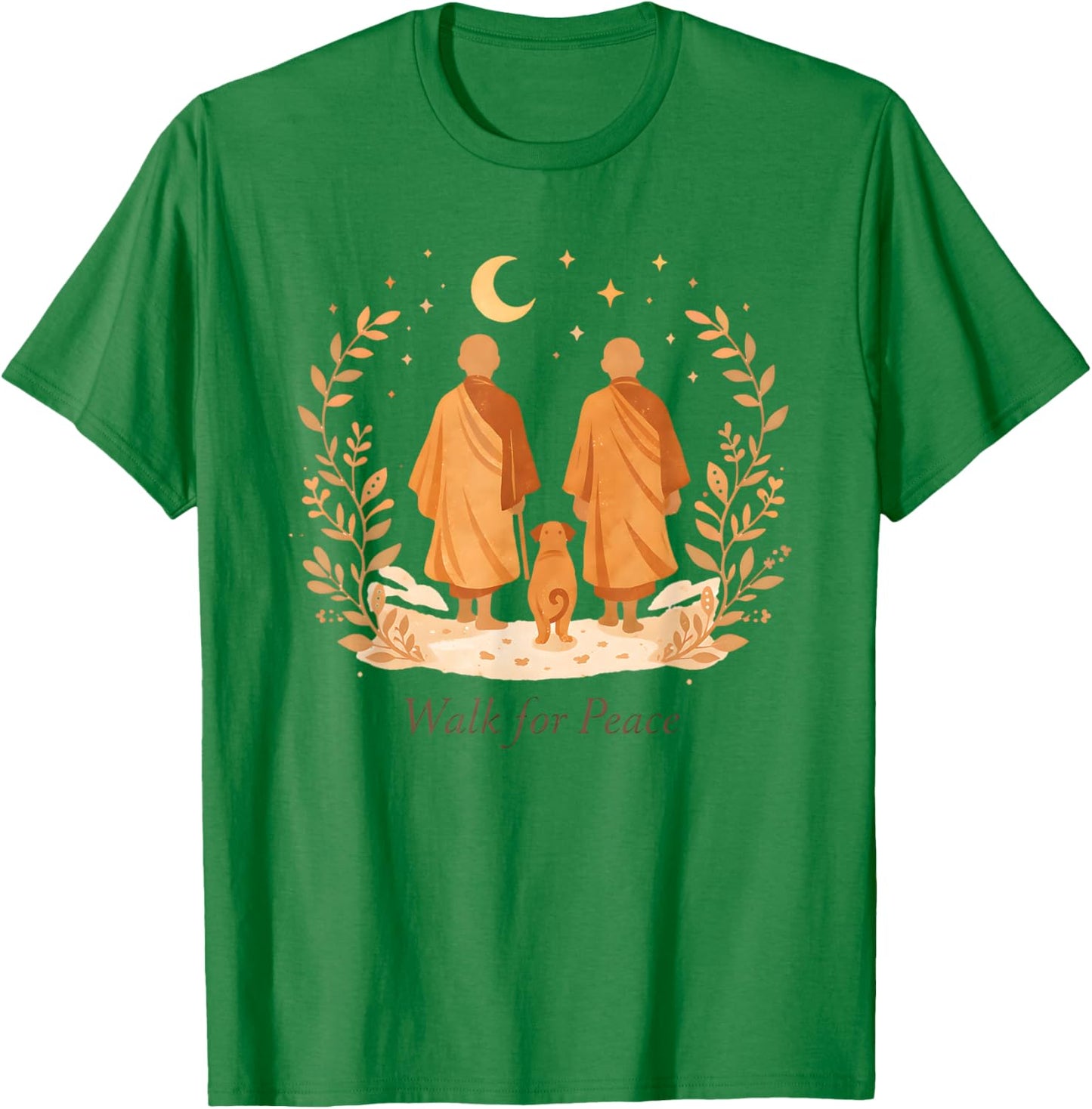 Minimalist Zen Art Walk for Peace Monks with Aloka Dog T-Shirt - T-Shirt | Irish Green