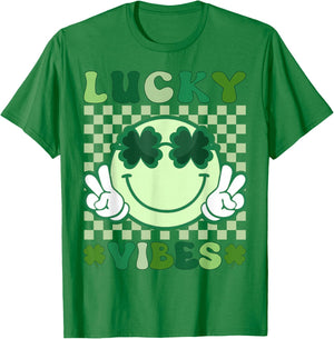 Groovy St Patricks Day Shirts Men Kids Lucky Vibes T-Shirt - T-Shirt | Irish Green